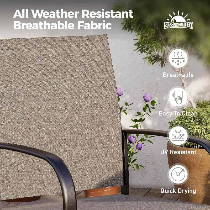 SUNSHINE VALLEY 5/9 Piece Patio Dining Set, Square Table with Umbrella Hole, 4 Metal Brown Chairs, Outdoor Table Chairs Set