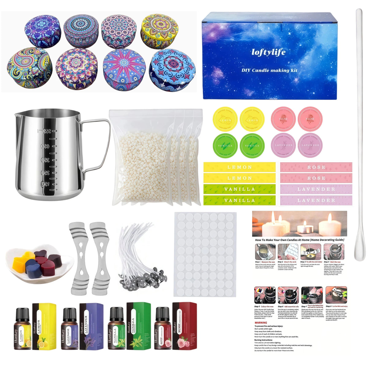 loftylife Candle Making Kit for Beeswax DIY Candle Crafting Kit with Essential Oils And Cotton Wicks Home Decor And Relaxation