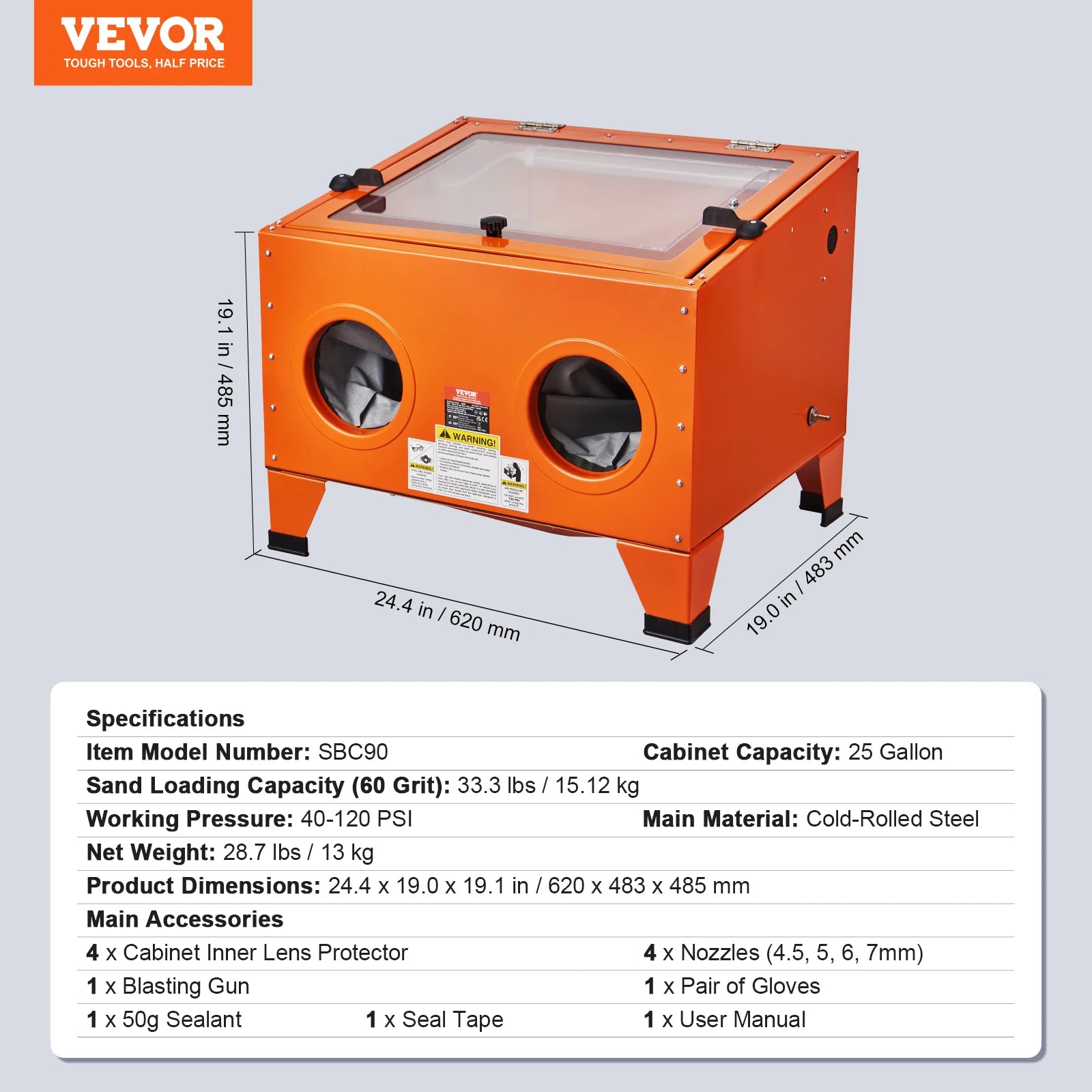 SucceBuy 25/40/60 Gallon Sandblasting Cabinet Portable Benchtop Sand Blaster with Blasting Gun Nozzles for Stain Rust Removal