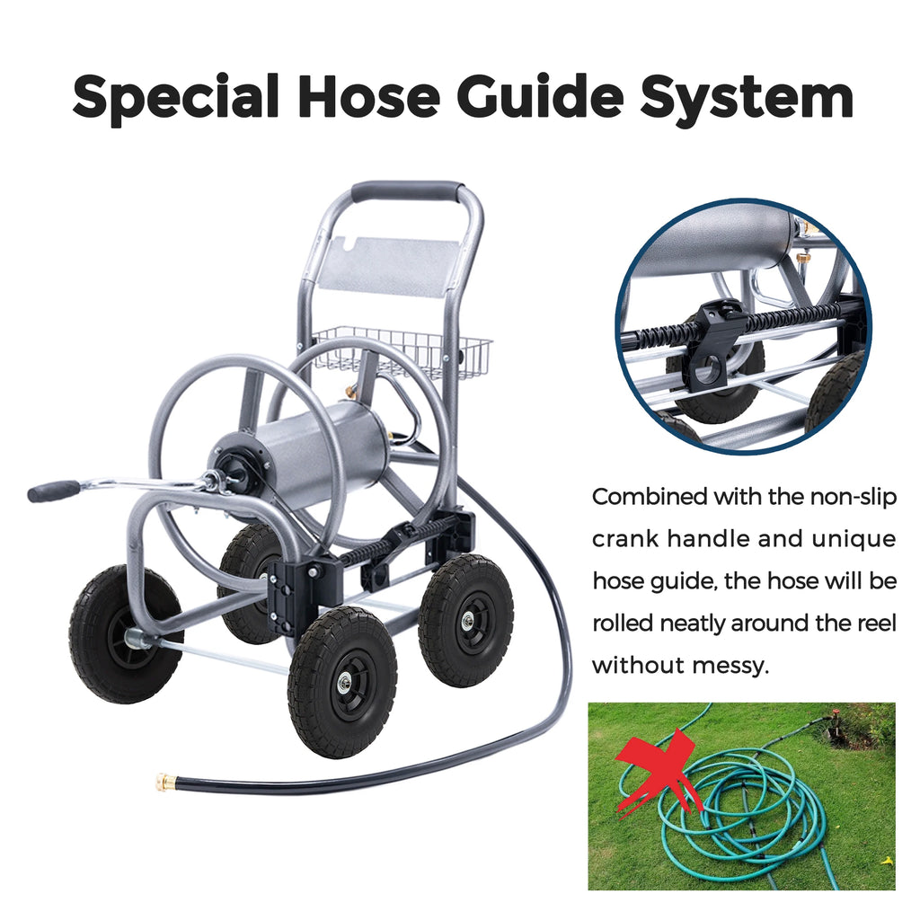 Giraffe Tools Hose Reel Cart, Hose Cart with Wheels, Industrial Hose Reels for Outside, 250-Feet of 5/8" Hose Capacity