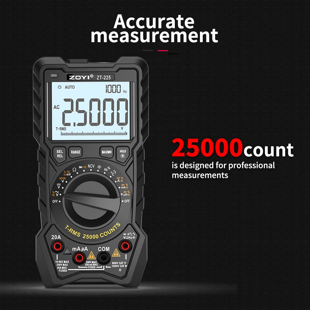 ZOYI ZT-225 4.5-digit high-precision fully automatic multimeter with intelligent burn-out protection for electricians