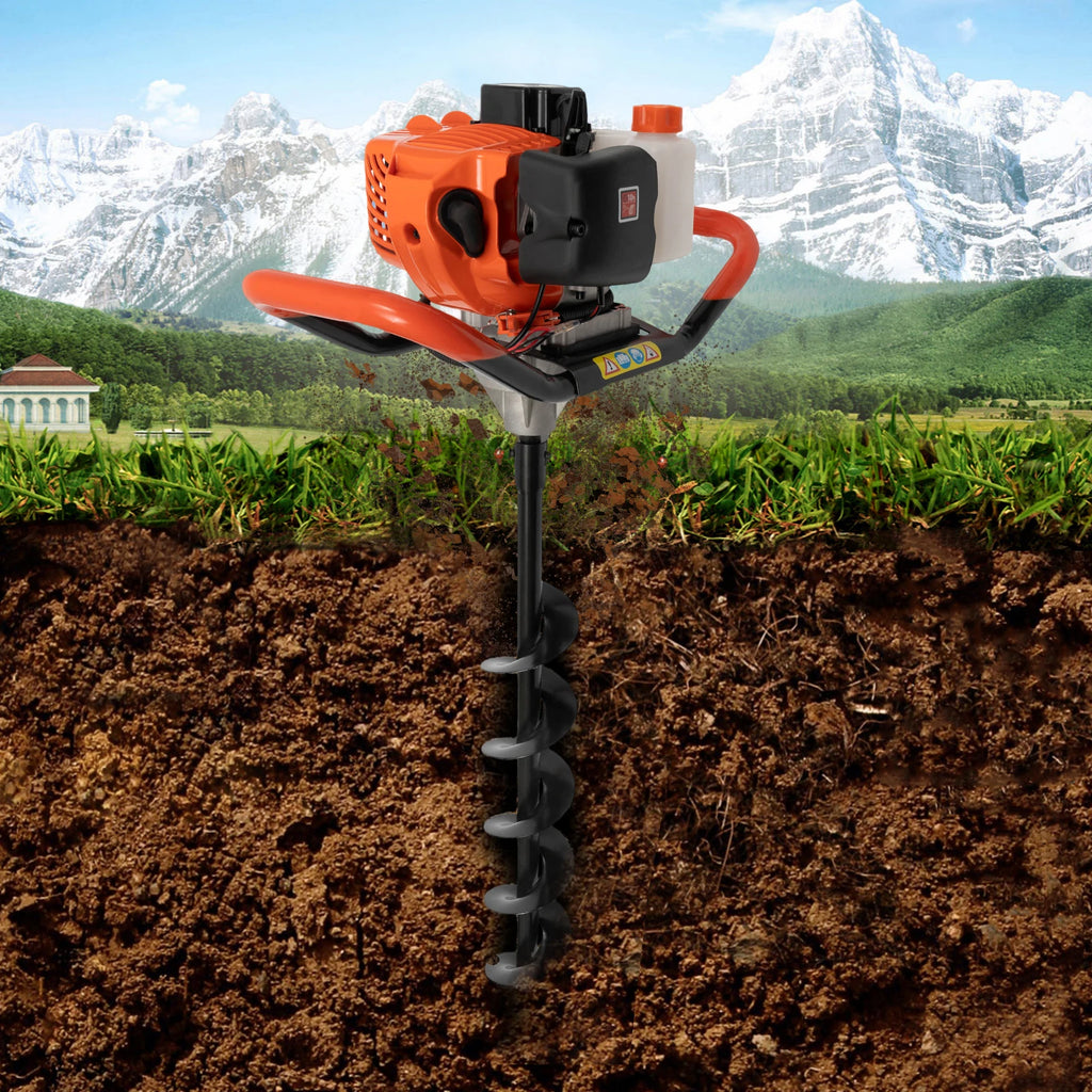 52cc Earth Auger Garden Power Floor Drill 2 Stroke Petrol Post Drill 3 Bits for Fence Post Hole Digger