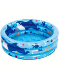 Joyfy Inflatable Kiddie Pool, 34"x10" Blow Up Kid Swimming Pool, 3 Rings Blue Baby Pool for Kids, Summer Water Party Swimming Pool