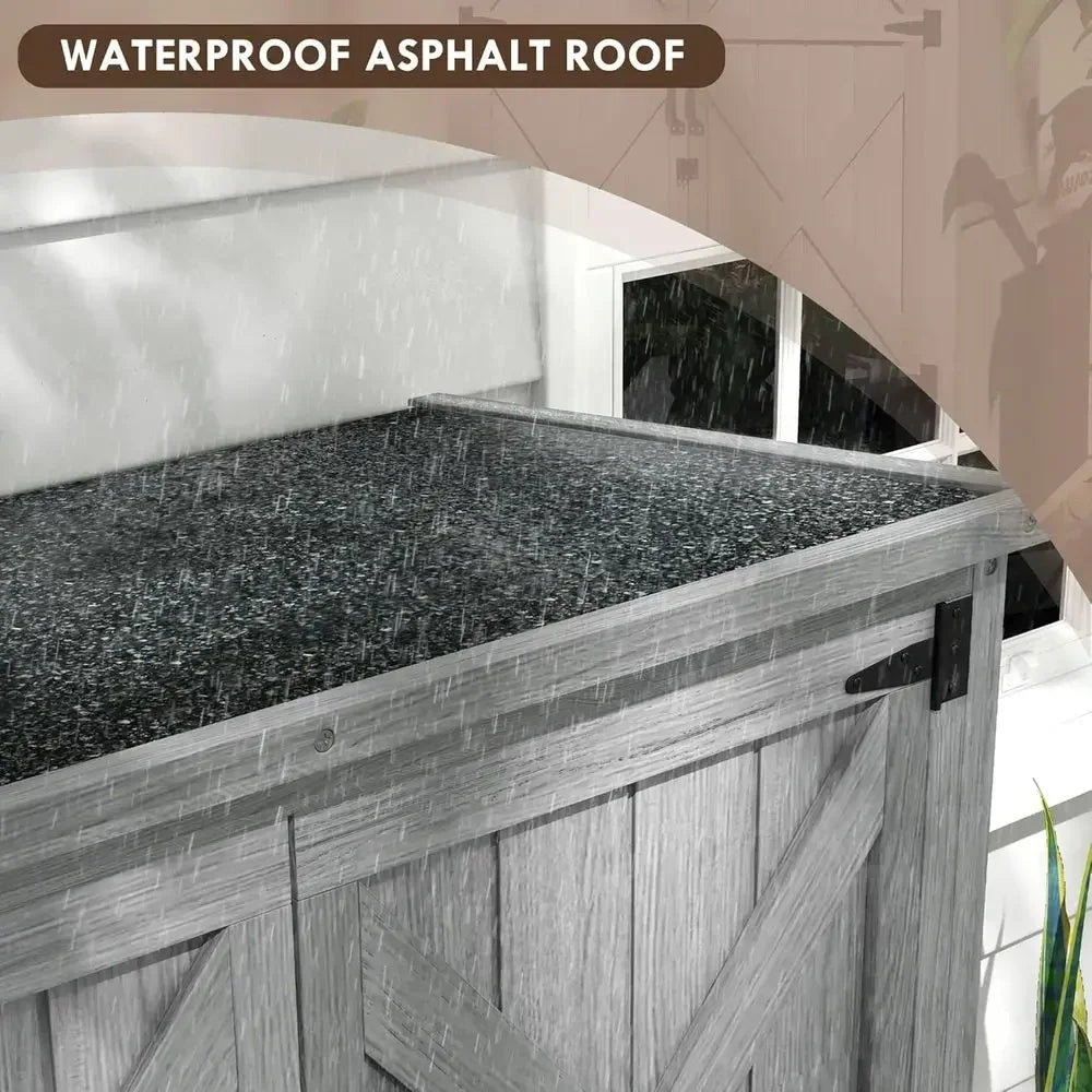Weatherproof Gray Outdoor Storage Shed with Shelves and Lockable Door