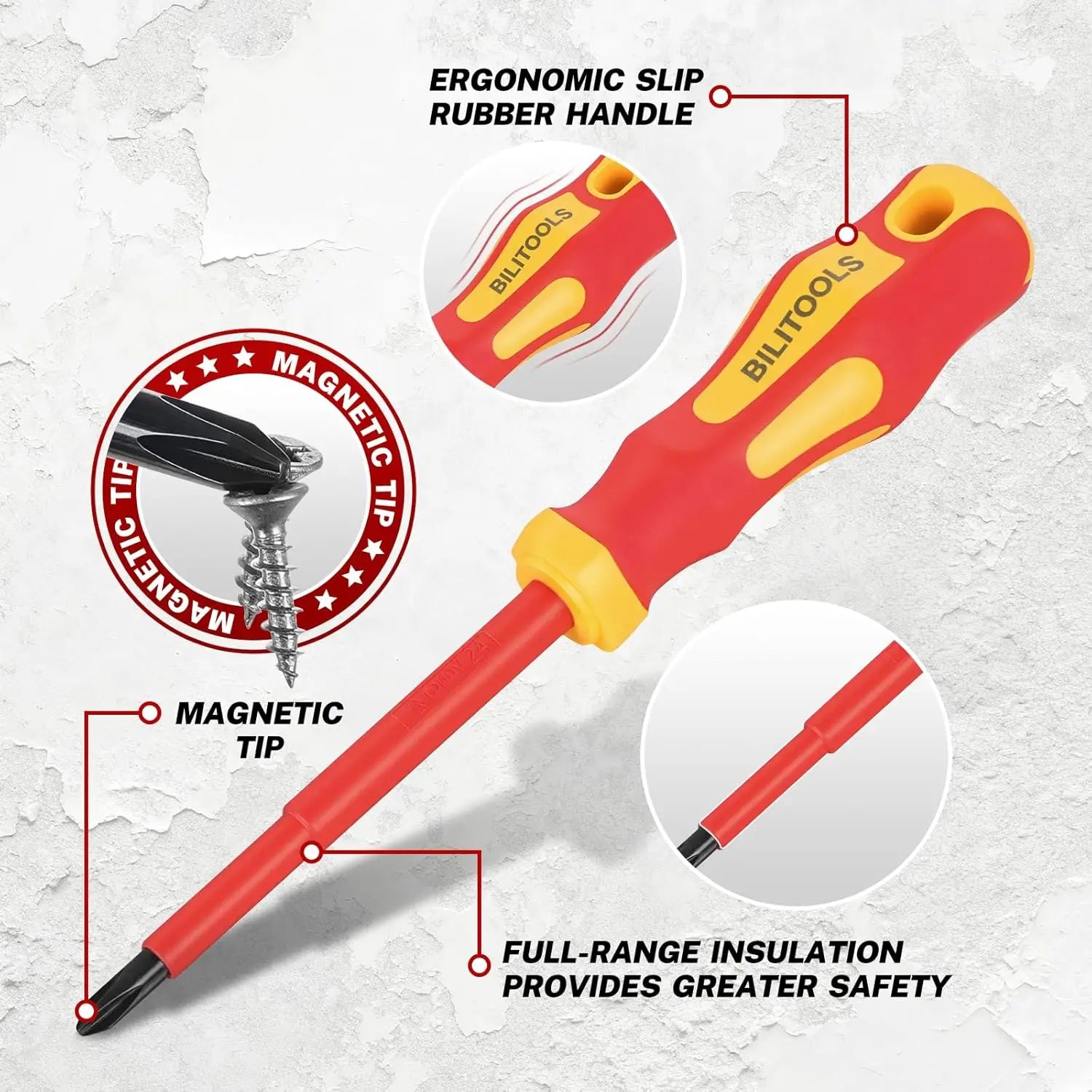 BILITOOLS--1000V Insulated Screwdriver & Pliers Set, Electrician Tools with Magnetic Phillips Slotted Pozidriv Tips