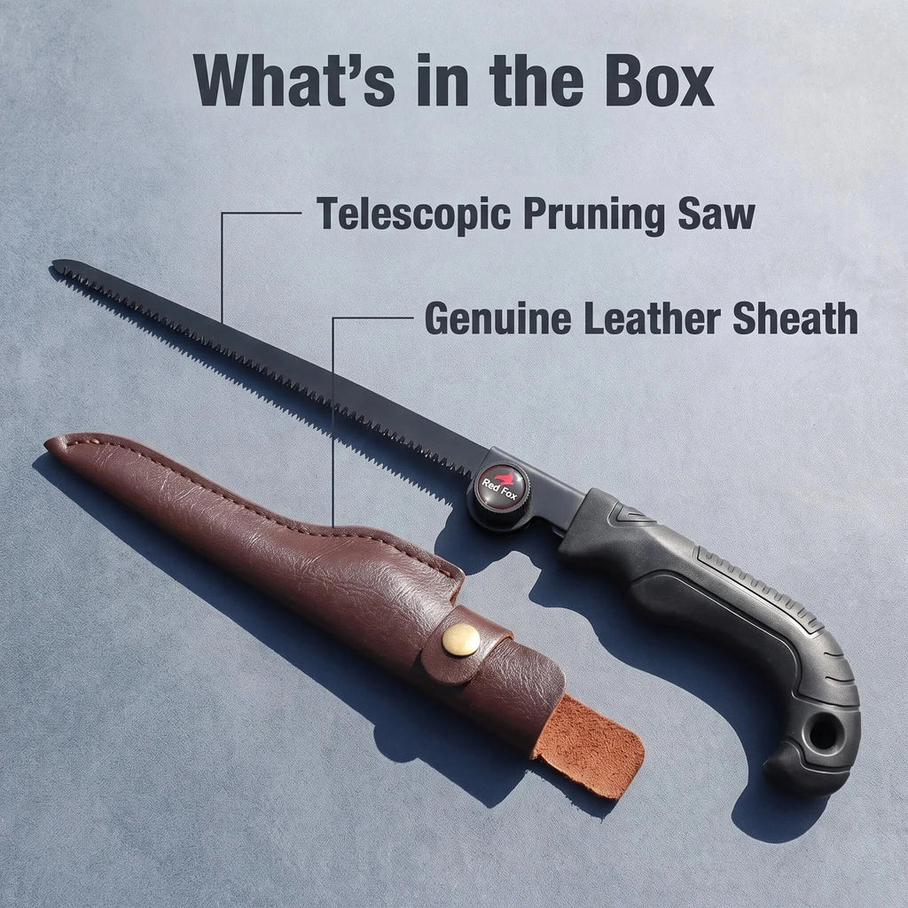 Portable Retractable Garden Pruning Saw, SK85 Steel 3-Sided Sharp Teeth Hand Saw with Leather Cover, Anti-Rust Wood Saw for Tree Trimming, Camping & Outdoor Cutting