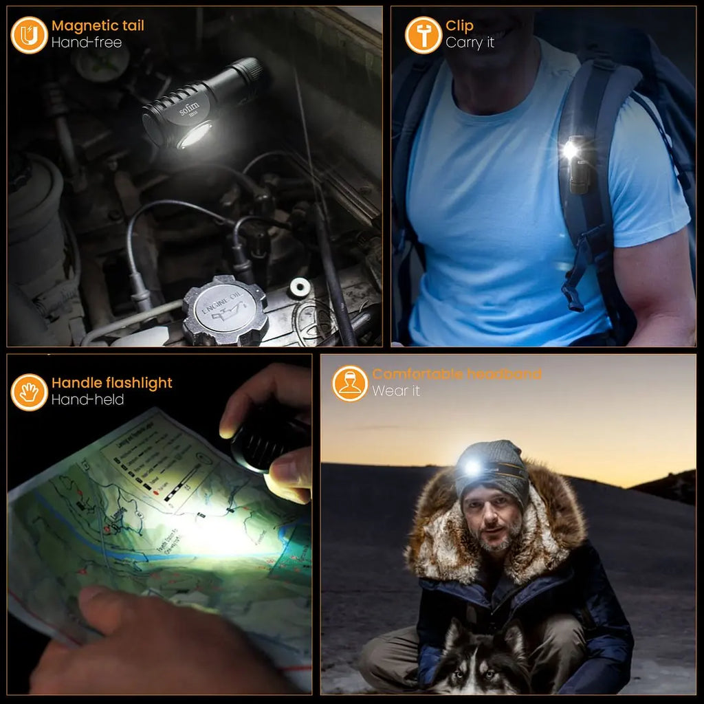 Sofirn HS10 USB C Rechargeable Mini 16340 Headlamp 1100lm TN-3535 90CRI Angle Flashlight TIR Optics with Magnet Tail 2 Groups