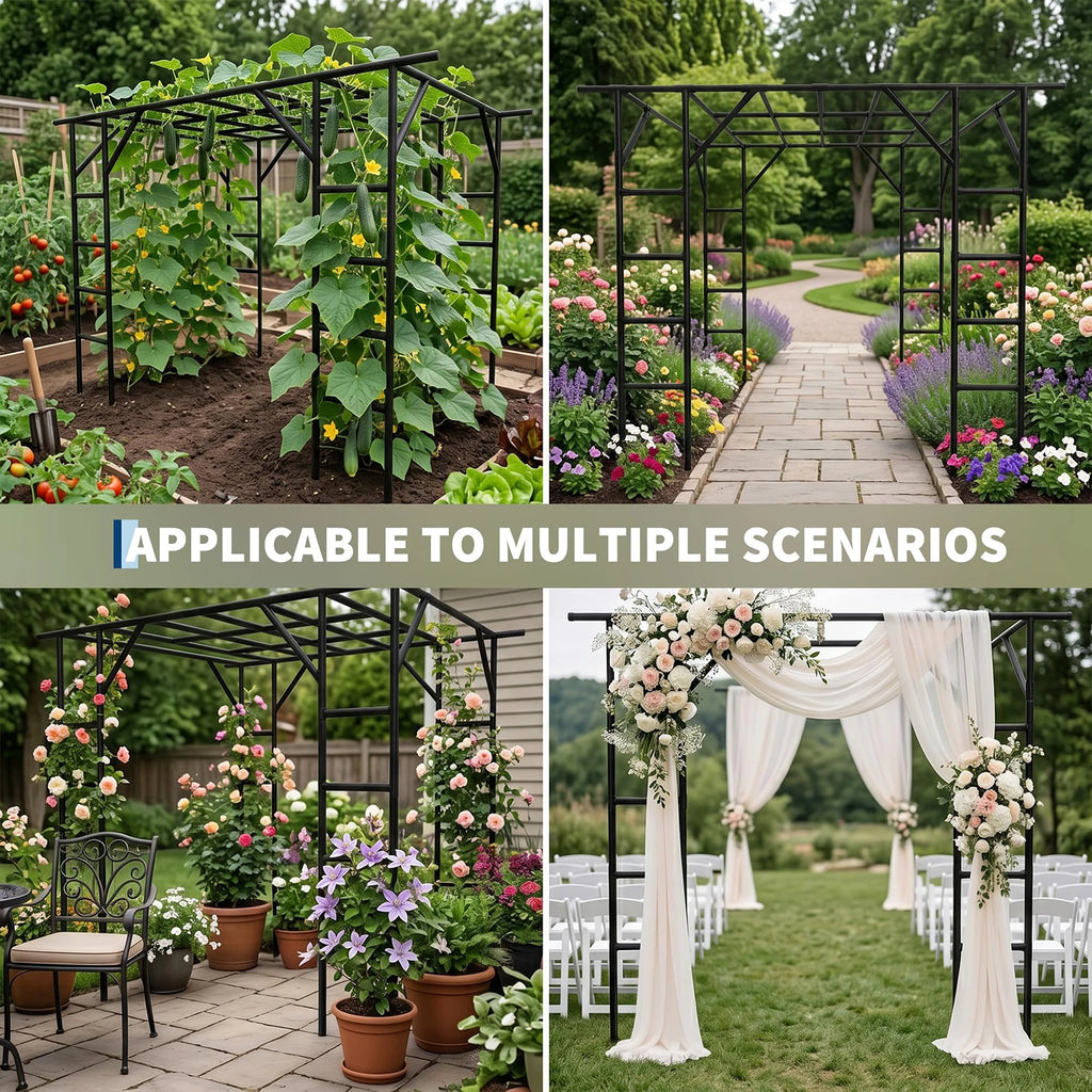 HiMiss 132in Garden Arch Trellis For Cucumber Grape Vine, Heavy Duty Metal Plant Trellis For Climbing Vegetables Flowers Raised Beds