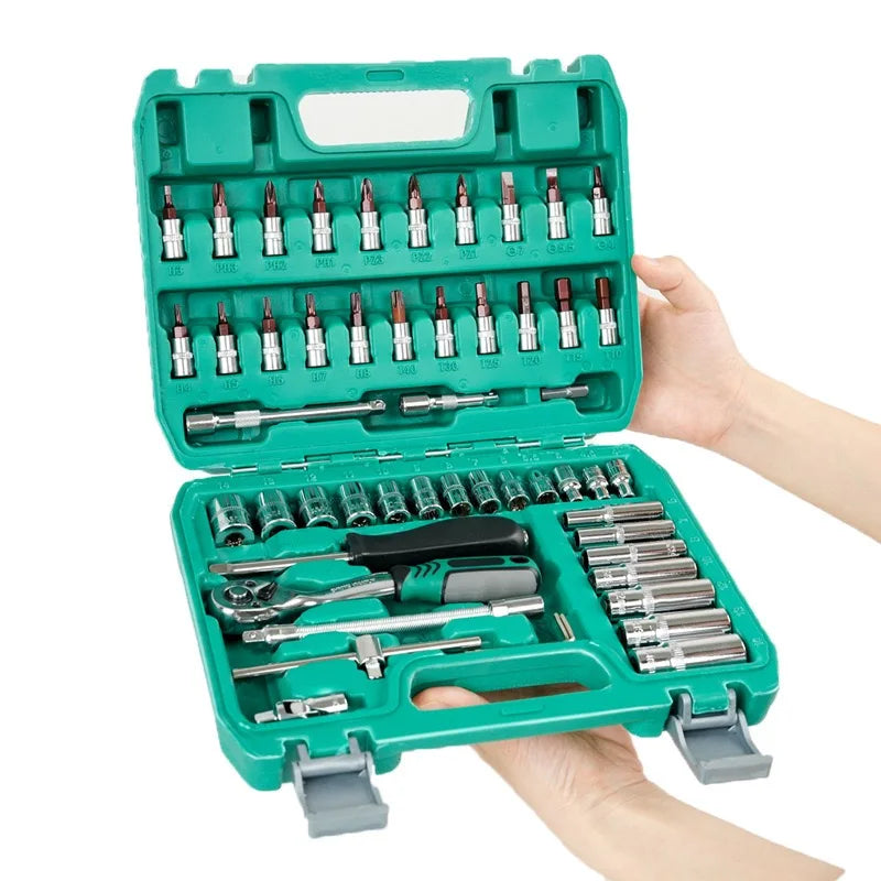 46/53Pcs Socket Wrench Set Auto Repair Mechanics Tools, Hand Drive Socket Tool Kit, Professional Repair Tools