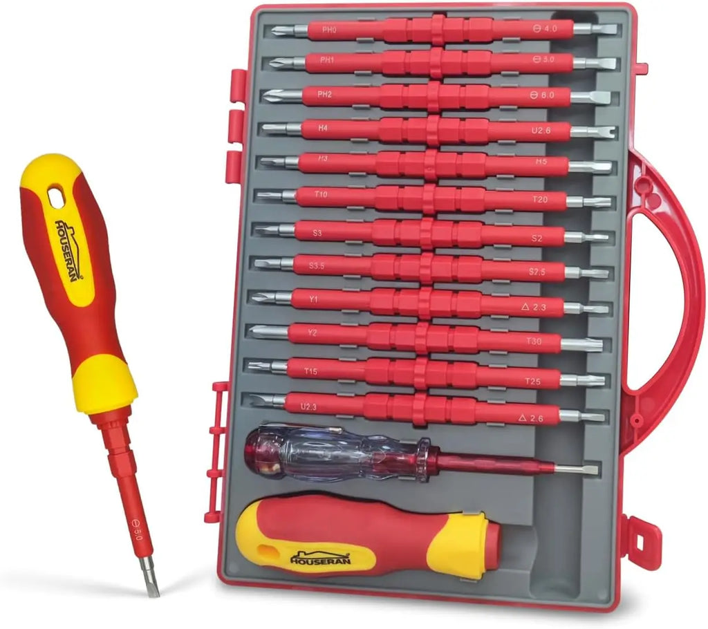 HouseRan Insulated Screwdriver, 5/8/26 Pcs Screwdriver Set, Magnetic Tip Electrician Tools Kit with Case, 1000V, Screwdriver with Interchangeable Blades