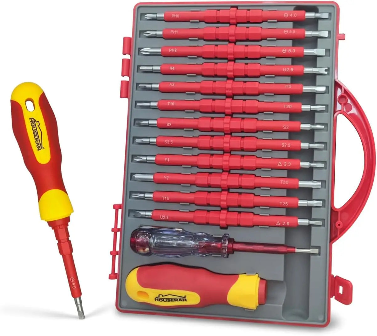 HouseRan Insulated Screwdriver, 5/8/26 Pcs Screwdriver Set, Magnetic Tip Electrician Tools Kit with Case, 1000V, Screwdriver with Interchangeable Blades