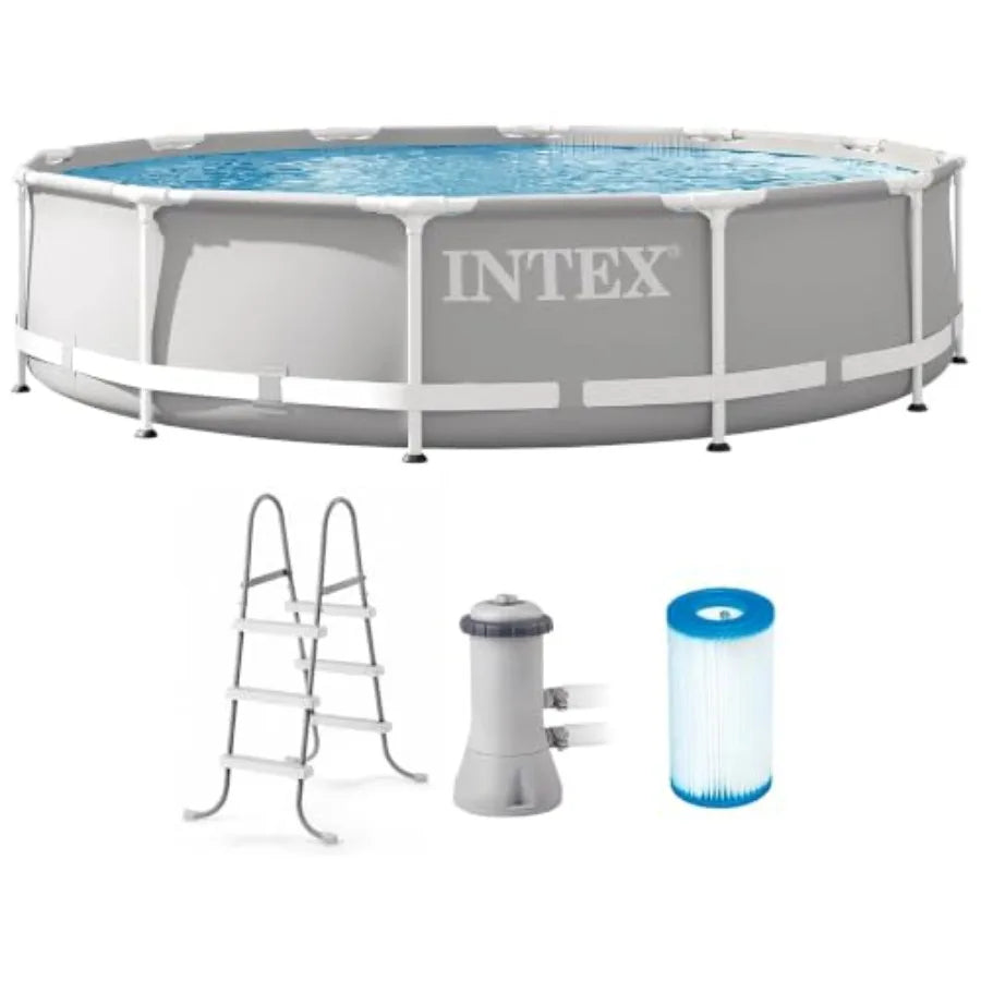 Intex Backyard outdoor swimming pool set: steel frame, round 12 ft x 30 in, Blue Swimming Pool, includes 530 GPH filter pump and ladder
