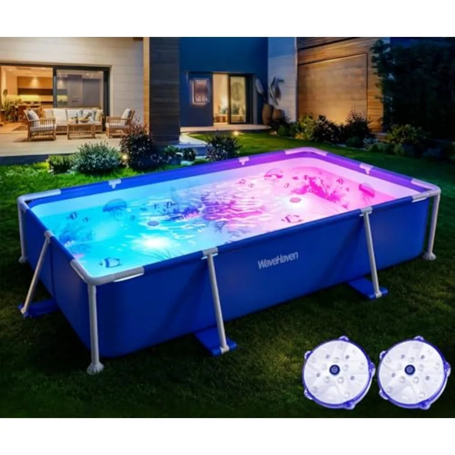 WaveHaven Above Ground Pool for backyard use, steel frame with blue PVC liner, easy-set assembly, 7ft x 4Ft x 24in rectangular family pool