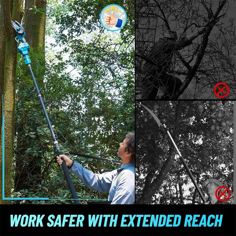 Seesii High Branch Saw Extension Pole Cordless 6'' Brushless Electric Chainsaw Garden Pruning Tools For Makita 18v battery pin