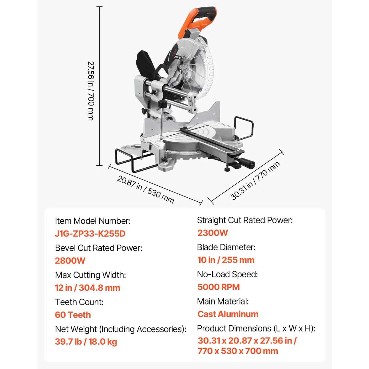 SucceBuy Sliding Compound Miter Saw 12-Inch Blade 15Amp Motor 60-Tooth Corded Double Bevel Sliding Miter Saw LED Alignment