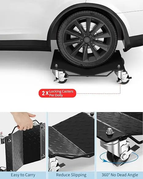 HiMiss Car Wheel Dolly, 6000 lbs/2722 kg Car Moving Cart with Brakes, 2/4 Piece, Heavy-Duty Vehicle Dolly, Moving Cars, Trucks, Trailers, Motorcycles  and Boats