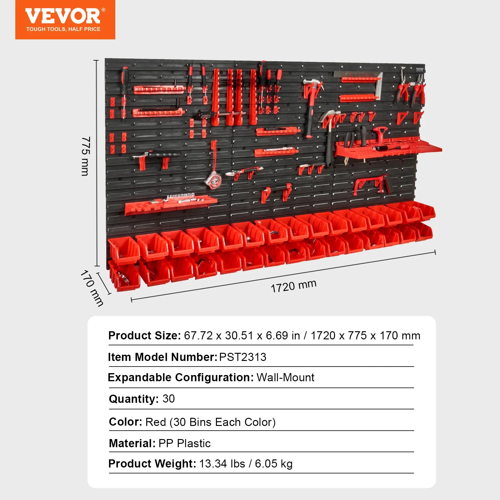 Vevor By: SucceBuy Wall Mounted Storage Bins, 30/48 Bin Parts Rack Organizer, Garage with Wall Panels & Hooks, Plastic Shop Bins for Screws, Nails, Tools