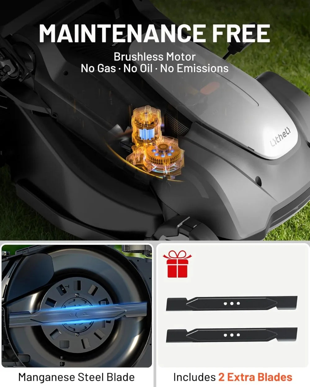 Self-Propelled 18-Inch Cordless Lawn Mower, 40V Brushless Motor, 6-Height Adjustment, 2×5.0Ah Batteries Included