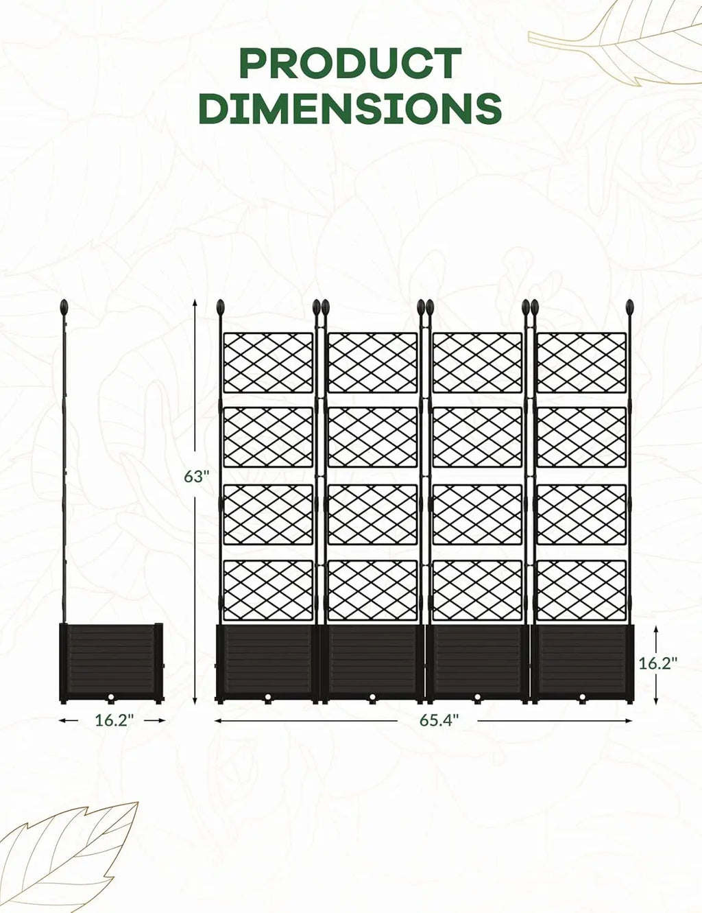 Plastic Planter Box w/ Trellis Rack, 5.25FT Tall Raised Garden Bed, Balcony/Patio Flower Vegetable Planting