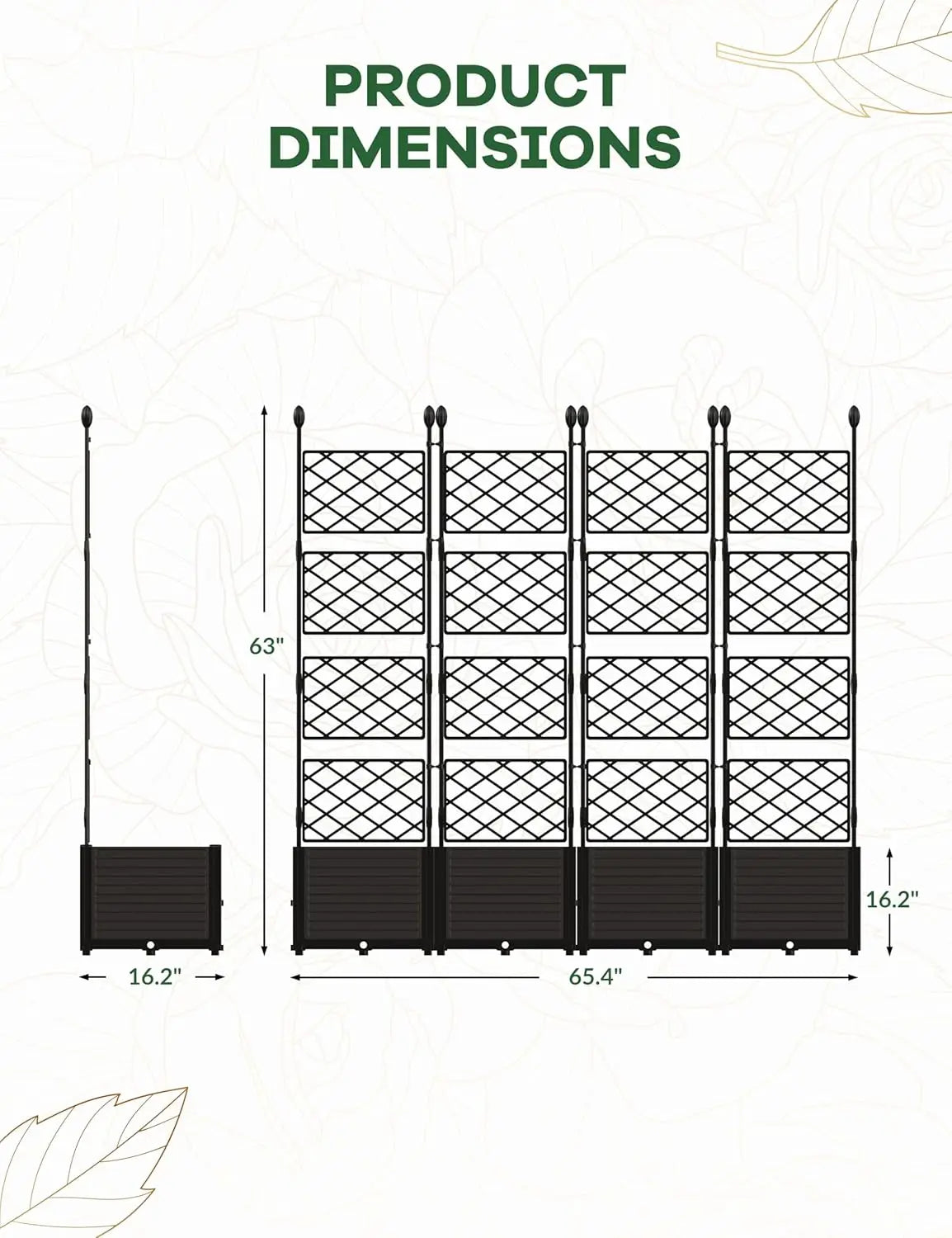Plastic Planter Box w/ Trellis Rack, 5.25FT Tall Raised Garden Bed, Balcony/Patio Flower Vegetable Planting