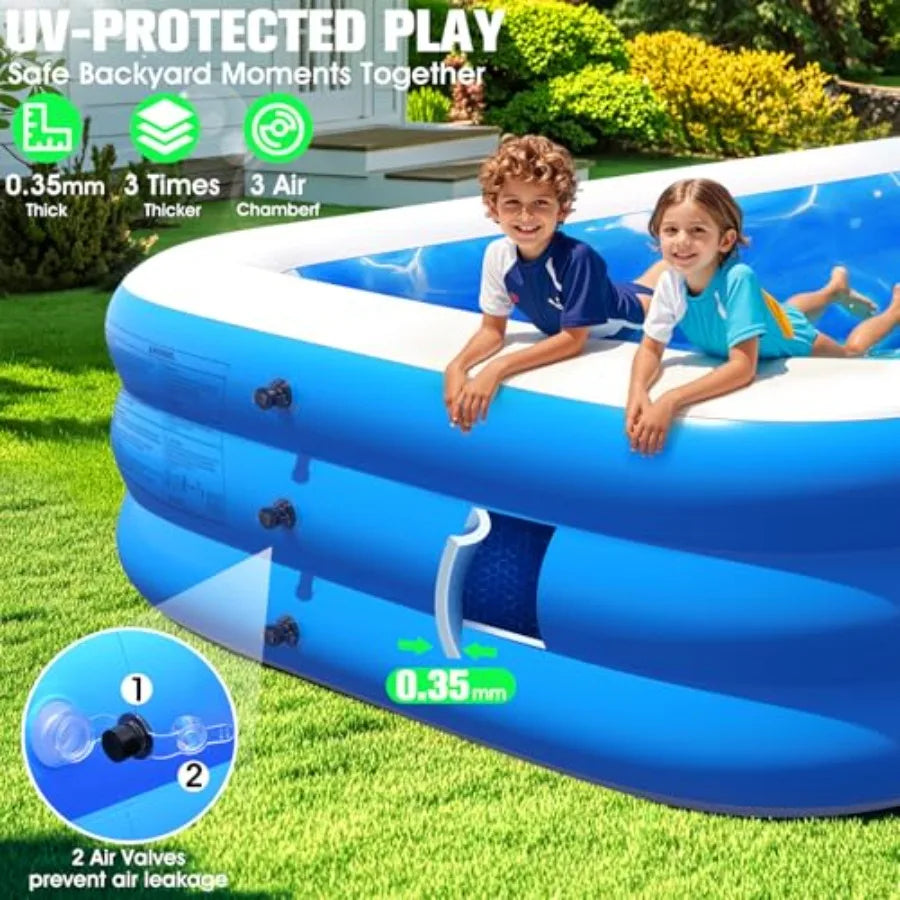 FizZeal Backyard outdoor inflatable pool for adults and kids white PVC material 110 x 63 x 20 with built-in lights and reinforced seat