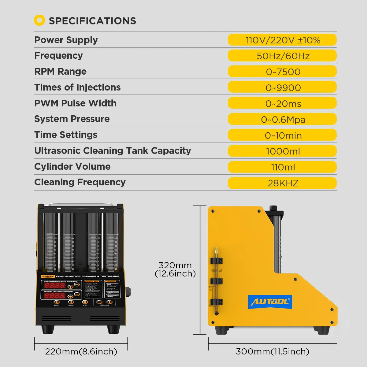 AUTOOL CT150 Ultrasonic Fuel Injector Cleaner & Tester Machine,4‑Cylinder Simultaneous Test & Clean,28KHz,110V with Drain Valve,for Petrol Car Motorcycle Fuel Injector Maintenance