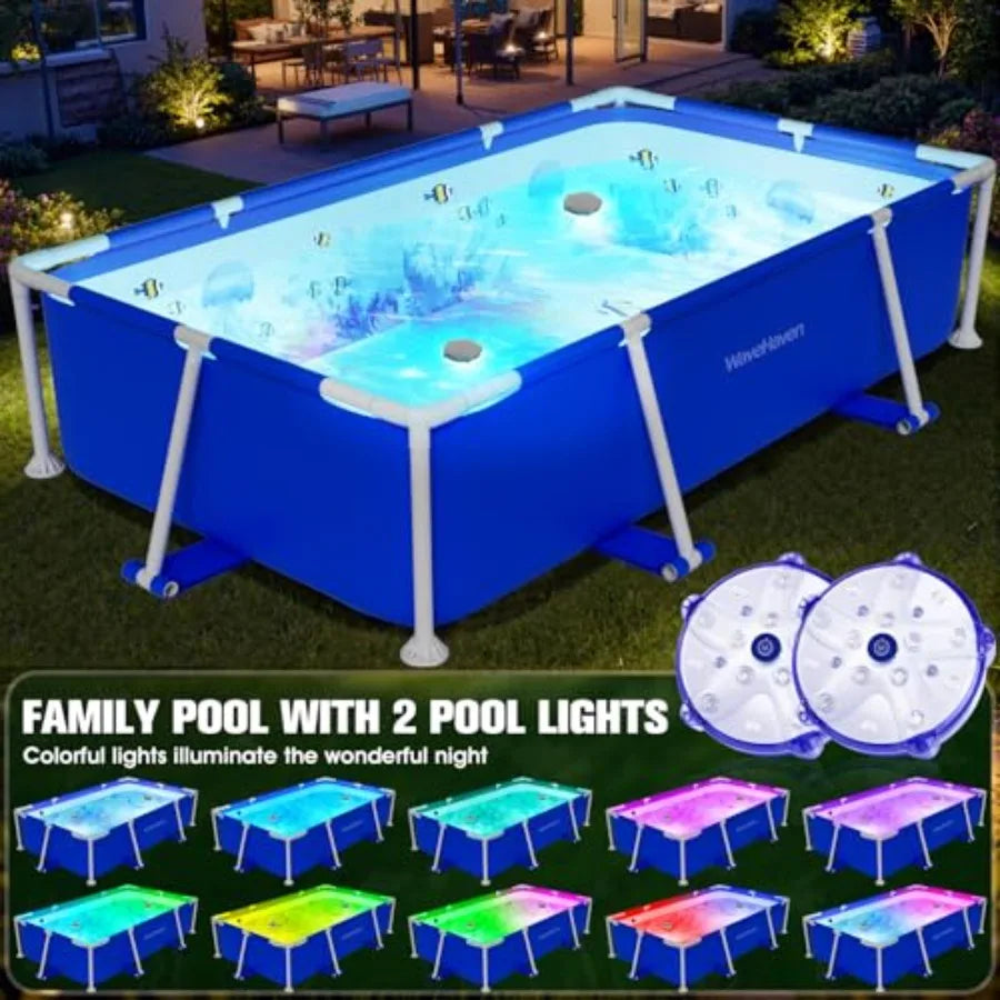 WaveHaven Above Ground Pool for backyard use, steel frame with blue PVC liner, easy-set assembly, 7ft x 4Ft x 24in rectangular family pool