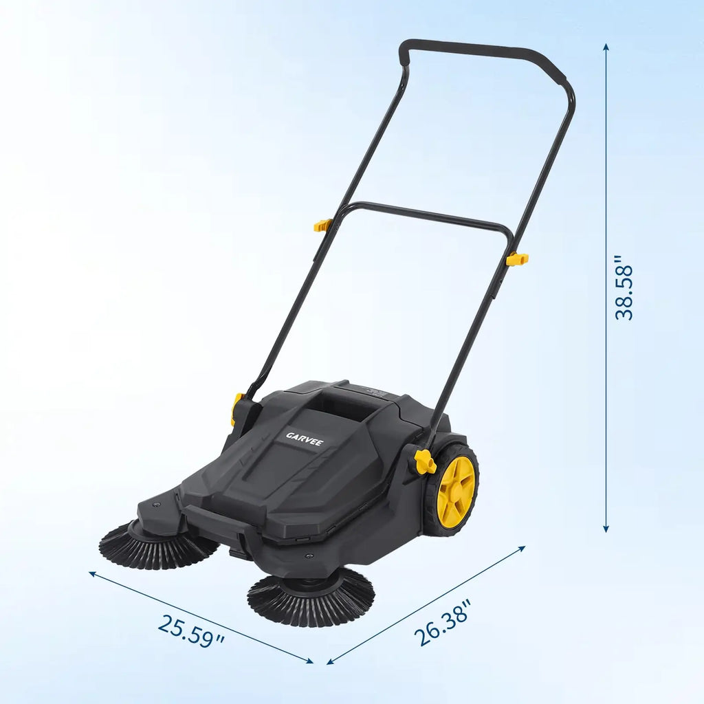 HiMiss 25.6" Manual Push Floor Sweeper, Walk-Behind Sweeper With 5-Gallon Bin, Adjustable Foldable Handle For Garage Patio Driveway