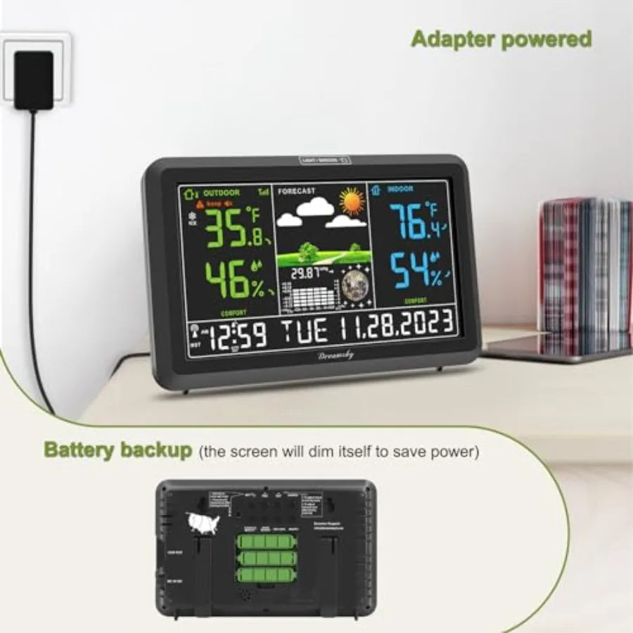 Weather Station Indoor Outdoor Thermometer Wireless with Digital Atomic Clock for Home, Large Display with Dimmer, USB Port, In