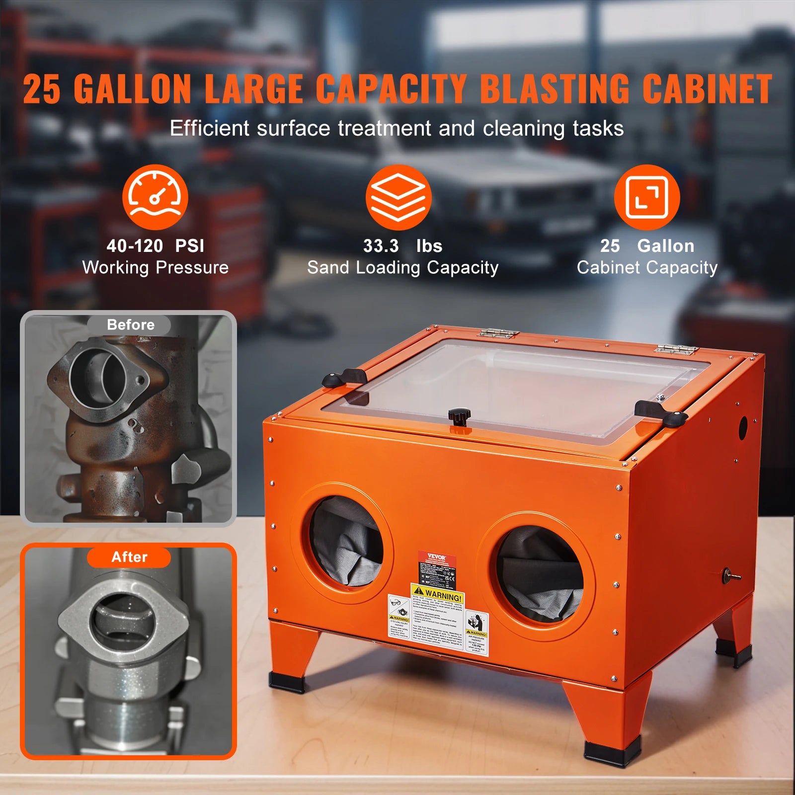 SucceBuy 25/40/60 Gallon Sandblasting Cabinet Portable Benchtop Sand Blaster with Blasting Gun Nozzles for Stain Rust Removal