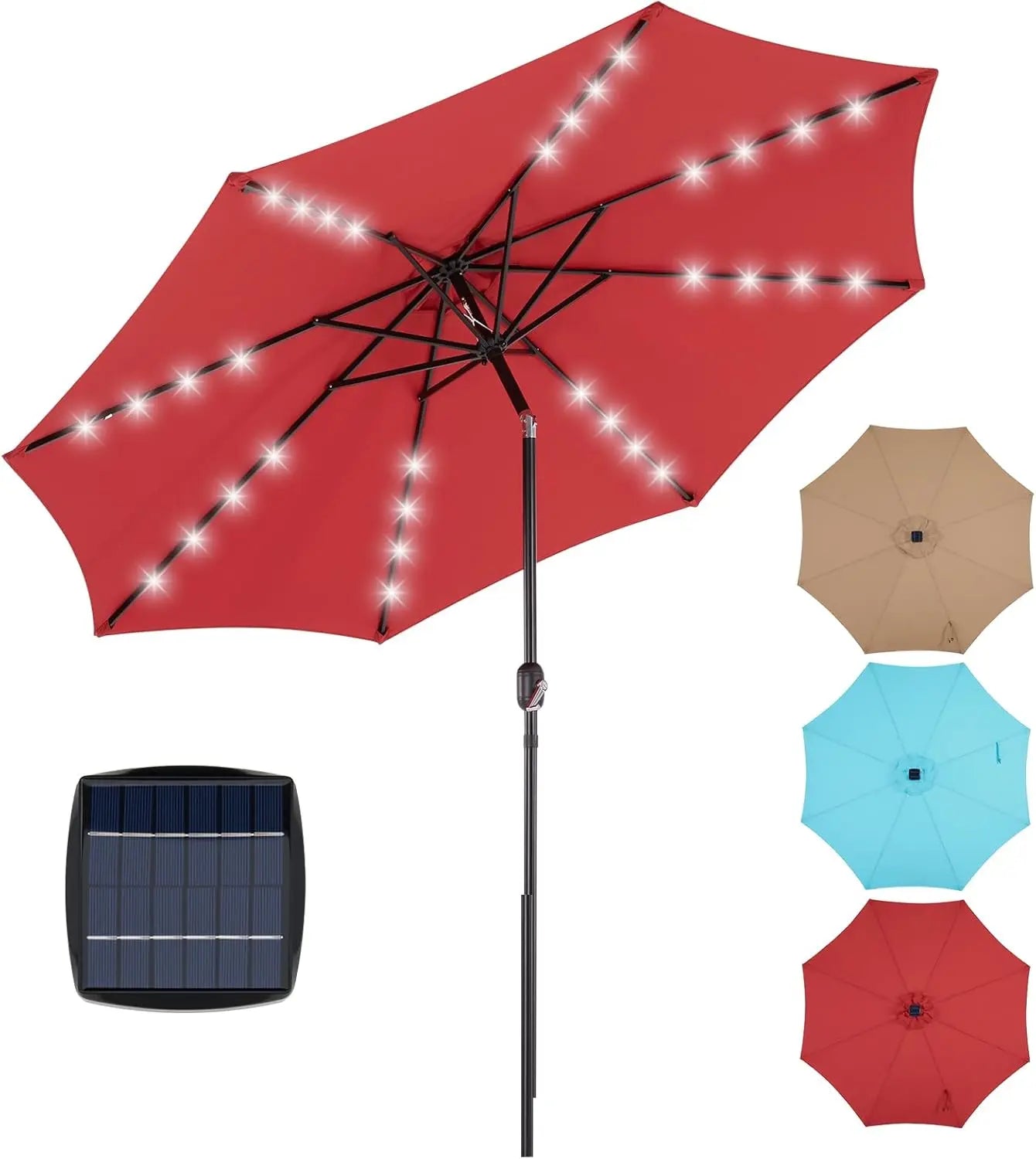 10FT Solar Patio Umbrella with 32 LED Lights, Tilt & Crank, Waterproof