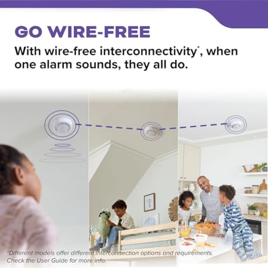 Kidde Smoke and Carbon Monoxide Detector for home safety, plastic housing, white, AA battery-powered with wire-free interconnect, voice alerts