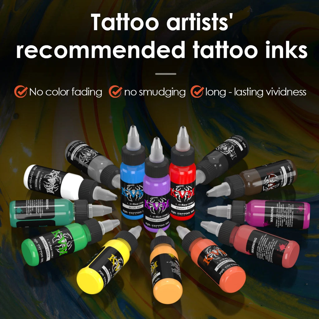 KVM 1oz (30ml) 7/14 Colors Professional Tattoo ink, Body Art Natural Plant Micro Pigment, Permanent Tattoo Ink For Body Paint