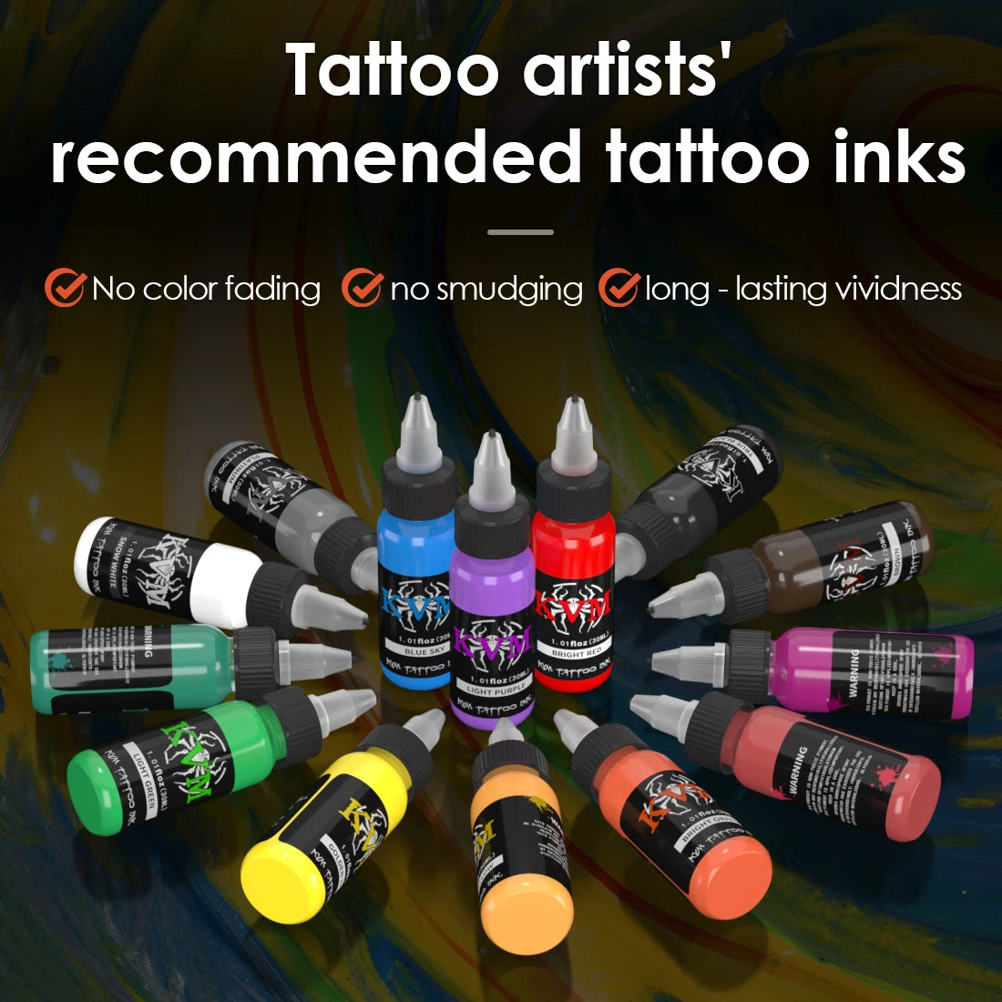 KVM 1oz (30ml) 7/14 Colors Professional Tattoo ink, Body Art Natural Plant Micro Pigment, Permanent Tattoo Ink For Body Paint