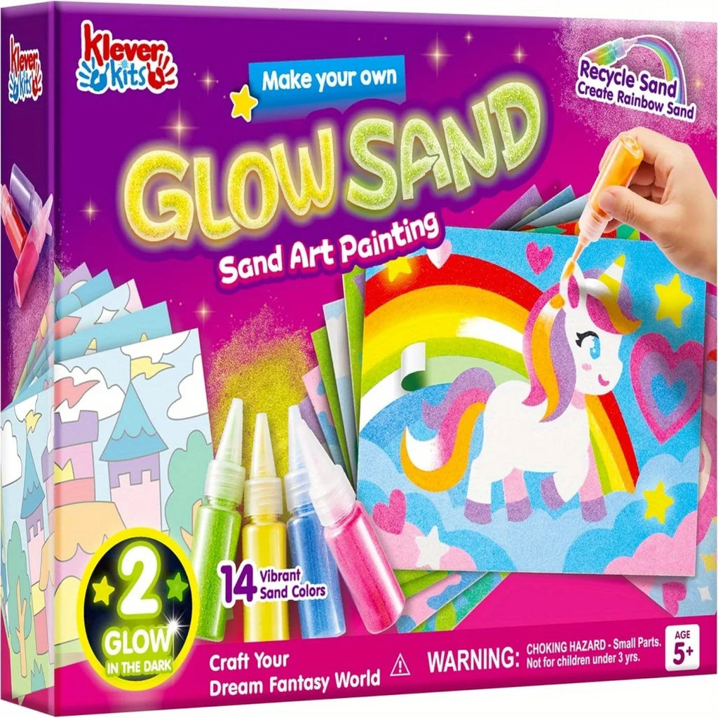 JOYFY Kid "Glow Sand" Sand Art Kits, Glow-In-The-Dark Sand Painting, 14 Colors 6 Fantasy Templates
