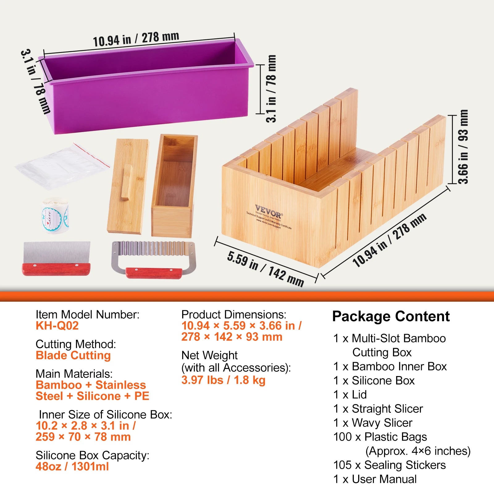 SucceBuy Soap Making Kit, Bamboo Cutting Box and Inner Box with Silicone Mold, 304  Stainless Steel Straight Cutter and Wavy Cutter
