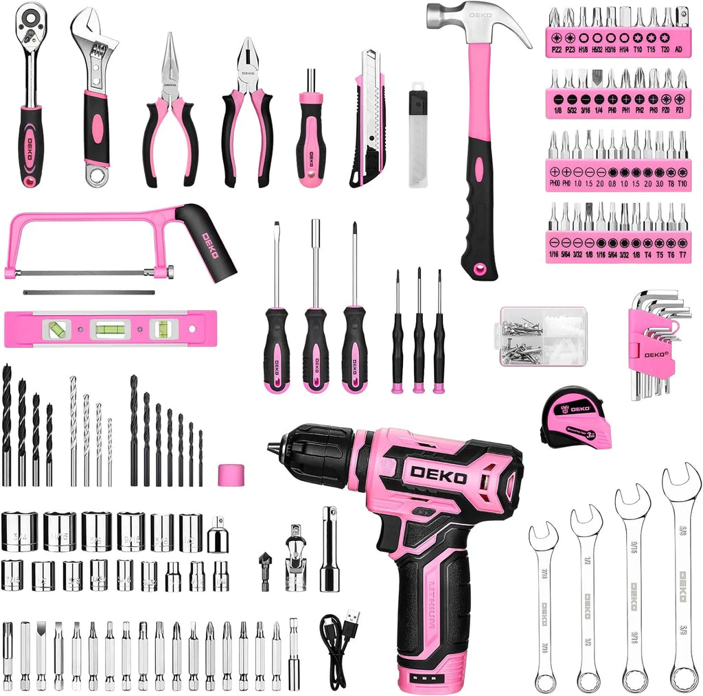 Home Mechanic Toolbox, 12V Power Cordless Drill, Hand Repair Tools Sets, Organizer Drawer Case