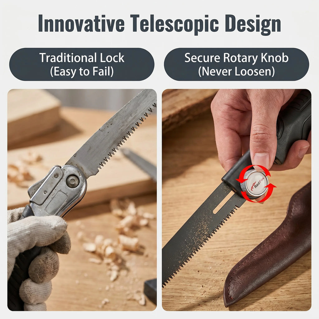 Portable Retractable Garden Pruning Saw, SK85 Steel 3-Sided Sharp Teeth Hand Saw with Leather Cover, Anti-Rust Wood Saw for Tree Trimming, Camping & Outdoor Cutting