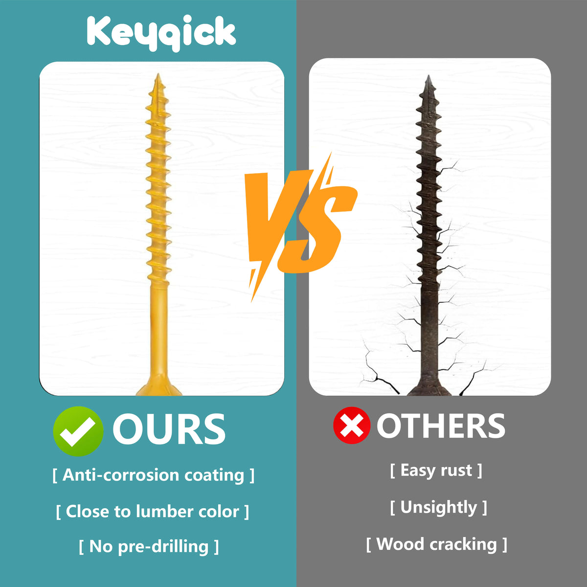 Keyqick 520PCS Rust Proof, Epoxy Coating, #8, #9, #10 Yellow Torx Wood Screws, Yellow Plum Blossom Wood Screws, Rustproof Heavy-Duty Screws with T25 Bit & Toolbox for Outdoor Deck Furniture, Torx/star Drive Head