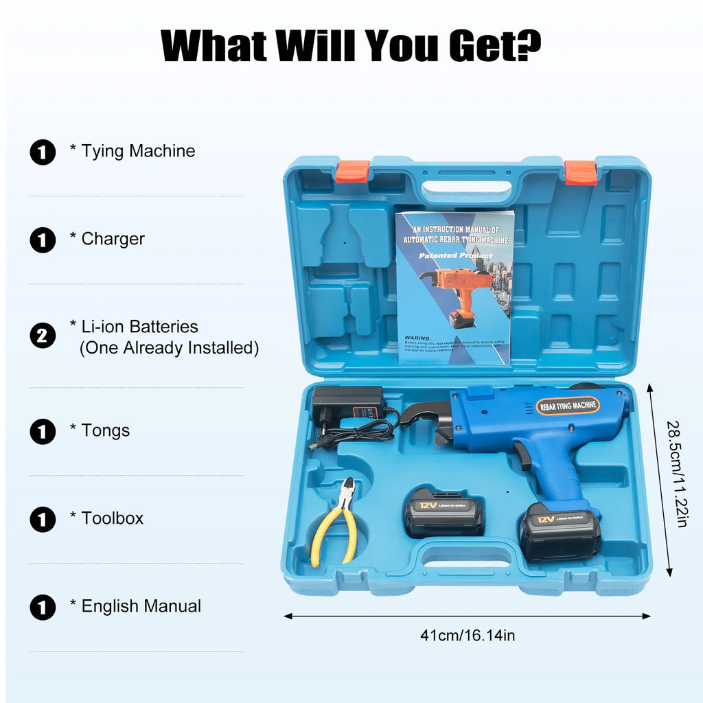 Model-880  8mm-34mm Automatic Rebar Tier Binding Machine 12V 4500mAh Electric Handheld Rebar Tying Machine Wire Pliers Tool Kit w/Batteries