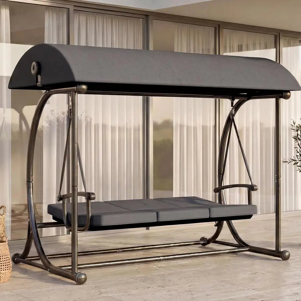 Patio Porch Swing Chair with Canopy, 3-Person Outdoor Hammock Bench with Comfortable Cushions