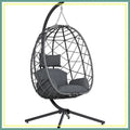 Hanging Egg Chair with Stand, Outdoor Rattan Wicker Swing with Cushion, Heavy Duty Patio Hammock for Garden, 400LBS Capacity