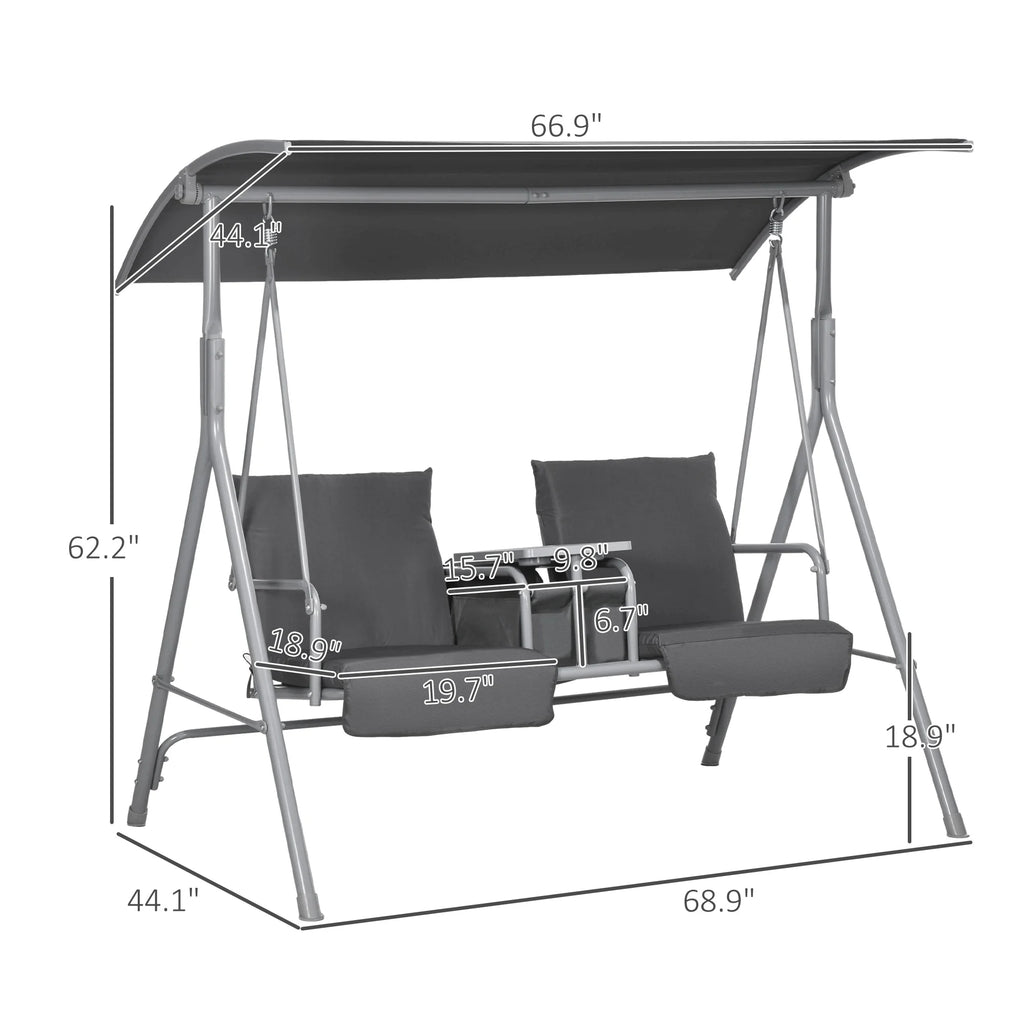 Outsunny Outdoor Swing Chair Canopy Patio Garden Hanging 2 Person Yard Furniture Gray
