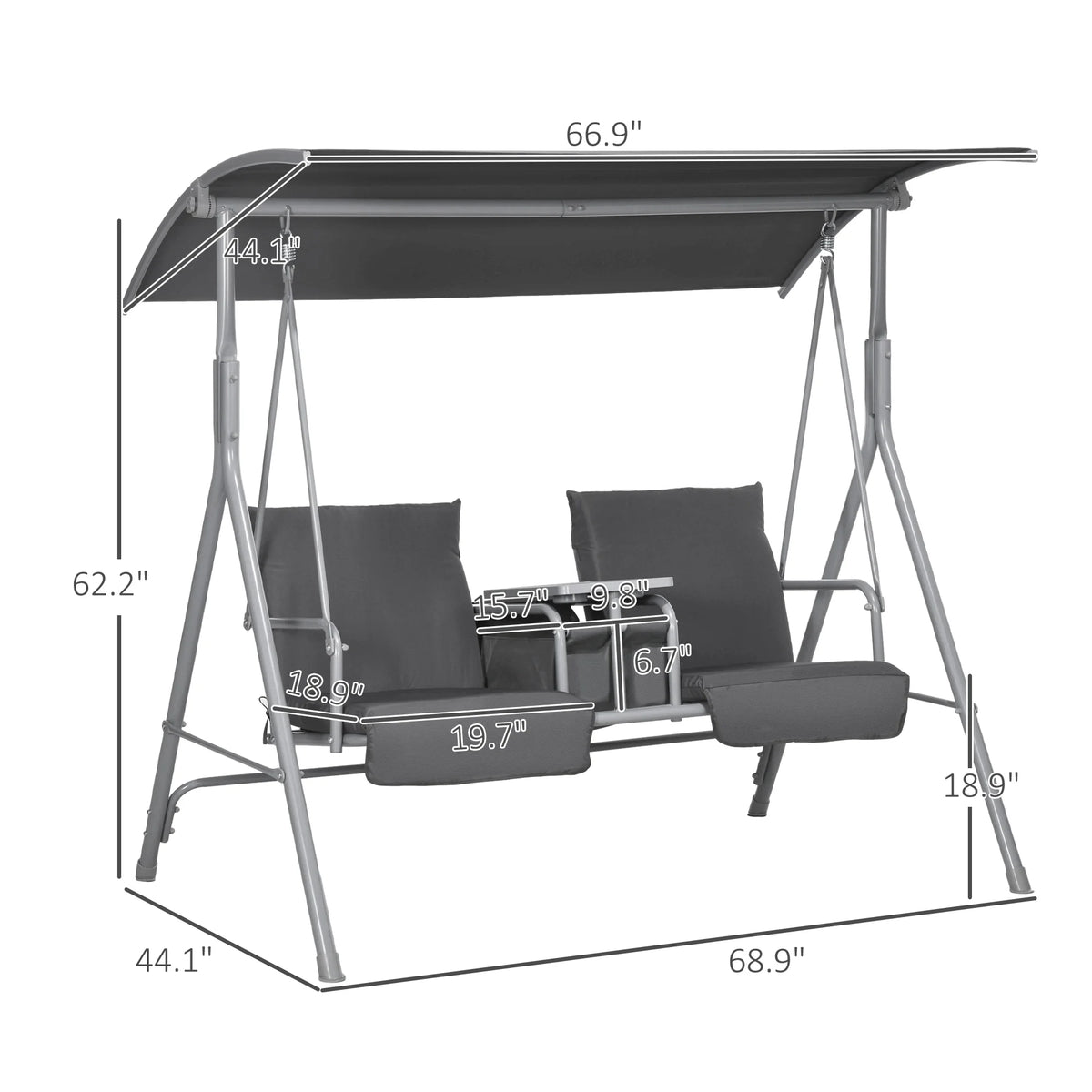 Outsunny Outdoor Swing Chair Canopy Patio Garden Hanging 2 Person Yard Furniture Gray