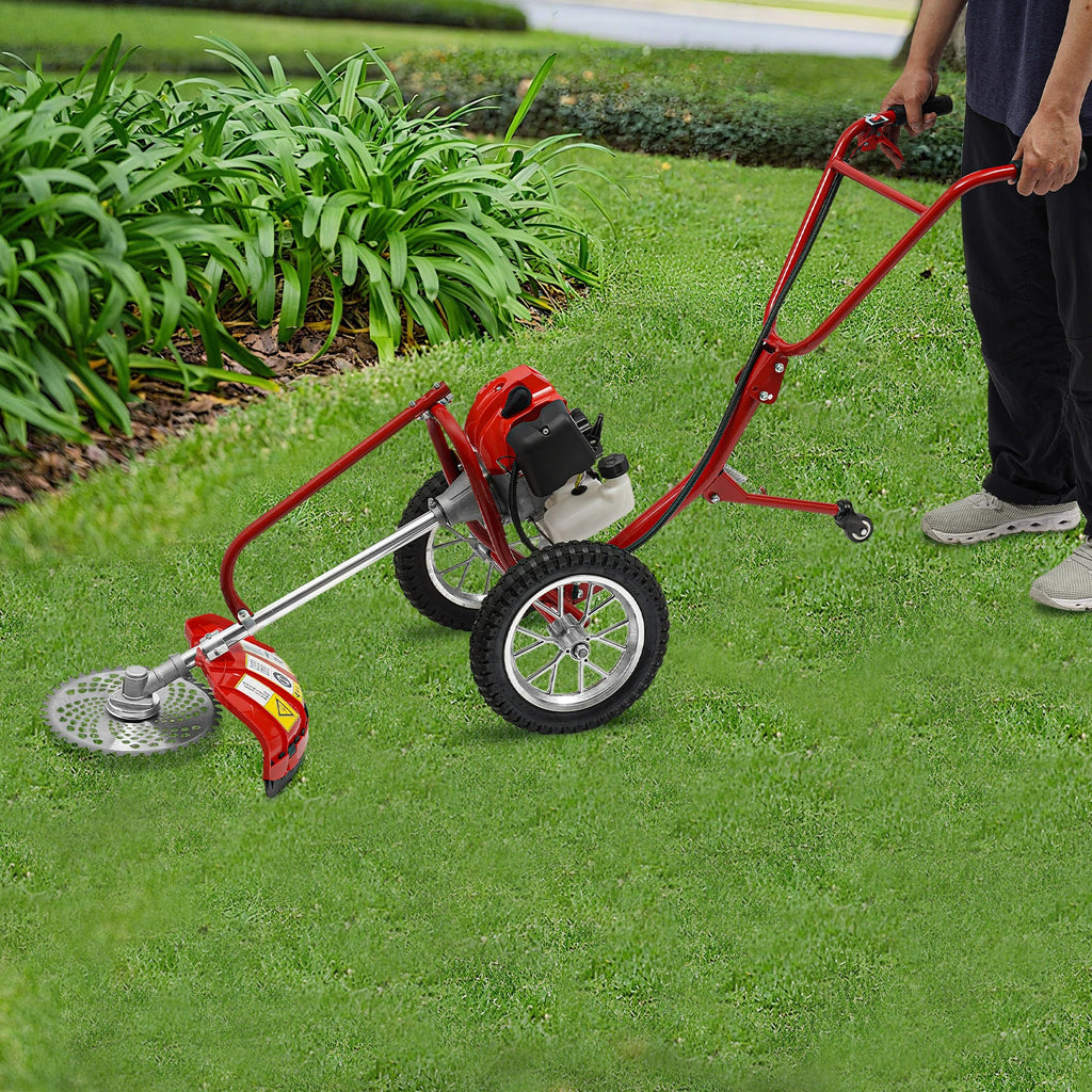Bymaocar 2-Stroke Gas Lawn Mower Hand Push Gasoline Lawn Mower 28cm Cutting Width Small Gasoline Multi-function Garden Edging Tool