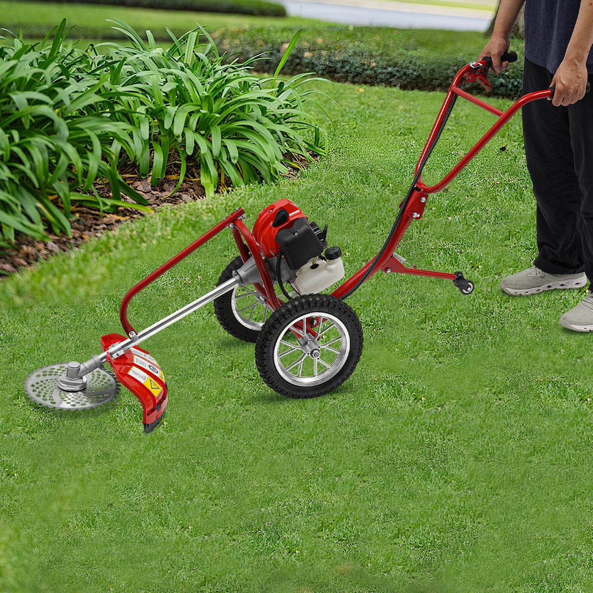 Bymaocar 2-Stroke Gas Lawn Mower Hand Push Gasoline Lawn Mower 28cm Cutting Width Small Gasoline Multi-function Garden Edging Tool