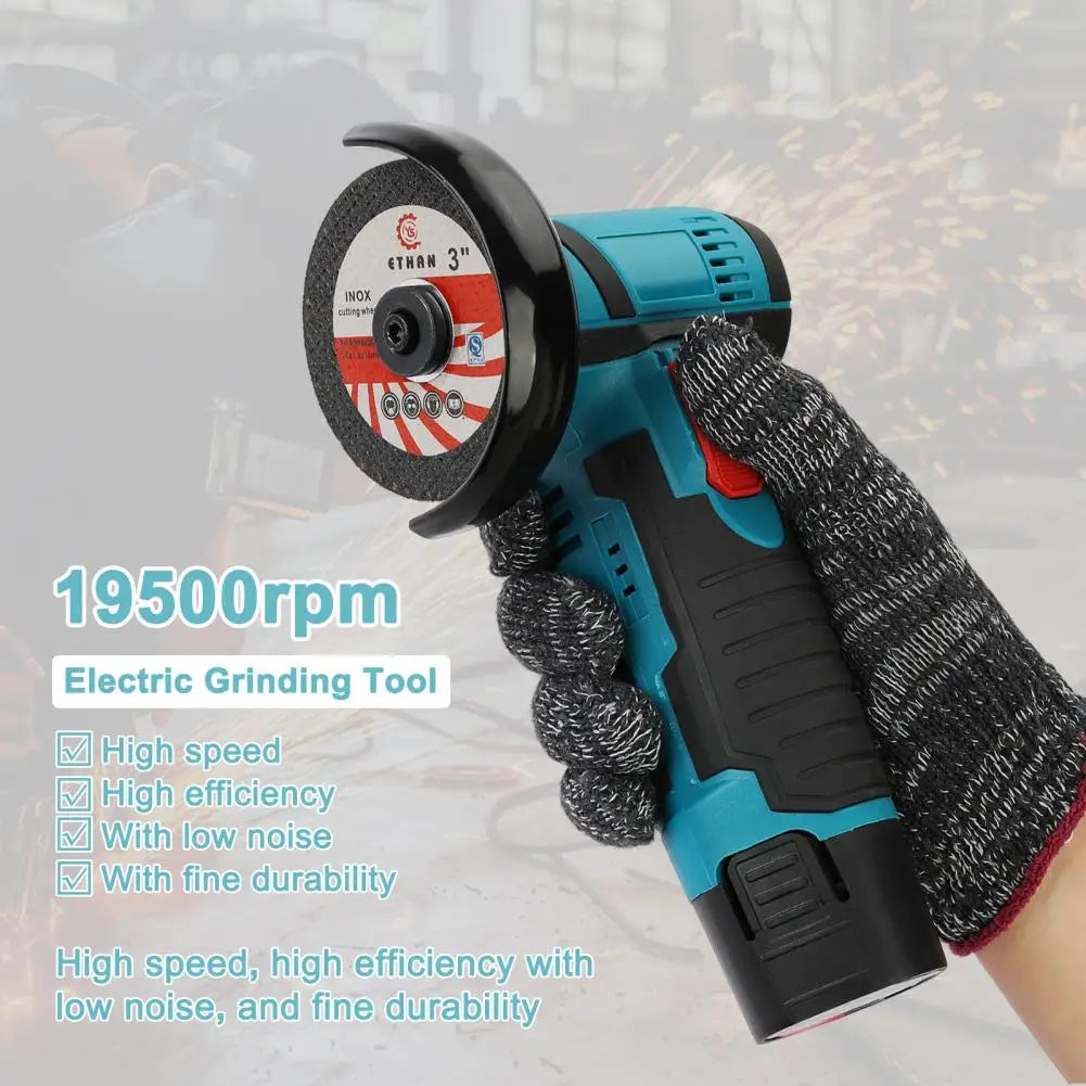 Cordless Angle Grinder, Rechargeable 12V Battery Steel Gears Mini Angle Grinder, Metal Wood Polishing Electric Grinding Tool