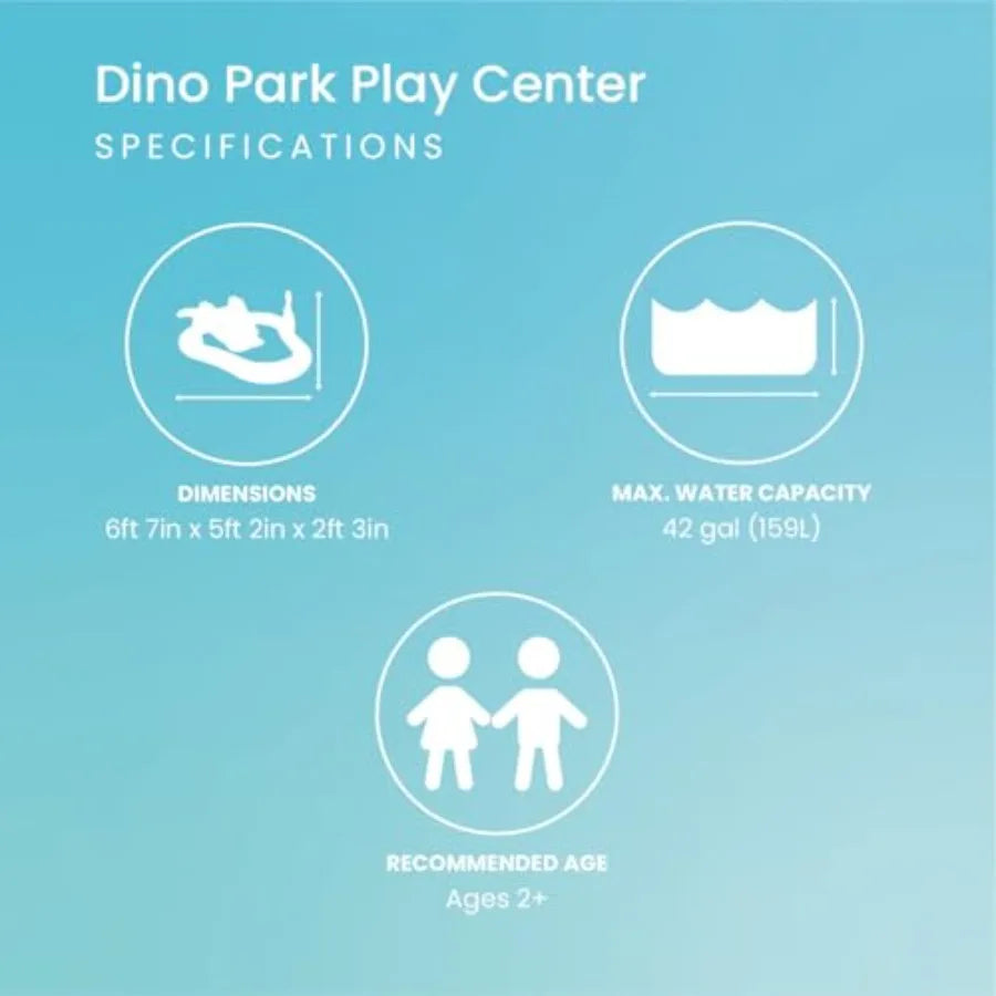 Dino Park Inflatable Kiddie Pool for outdoor play PVC material multi-color includes water sprayer and slide for enhanced play