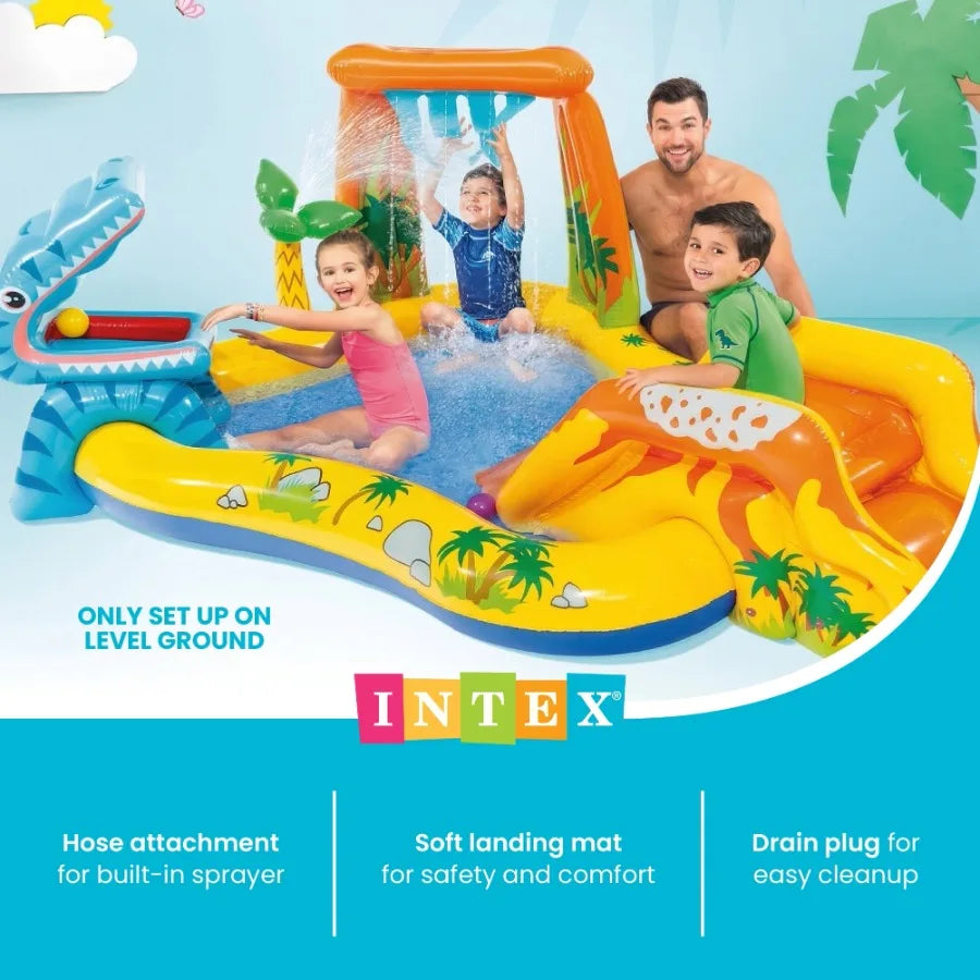 Intex Inflatable Dinosaur Play Center Outdoor Water Park Pool w Slide