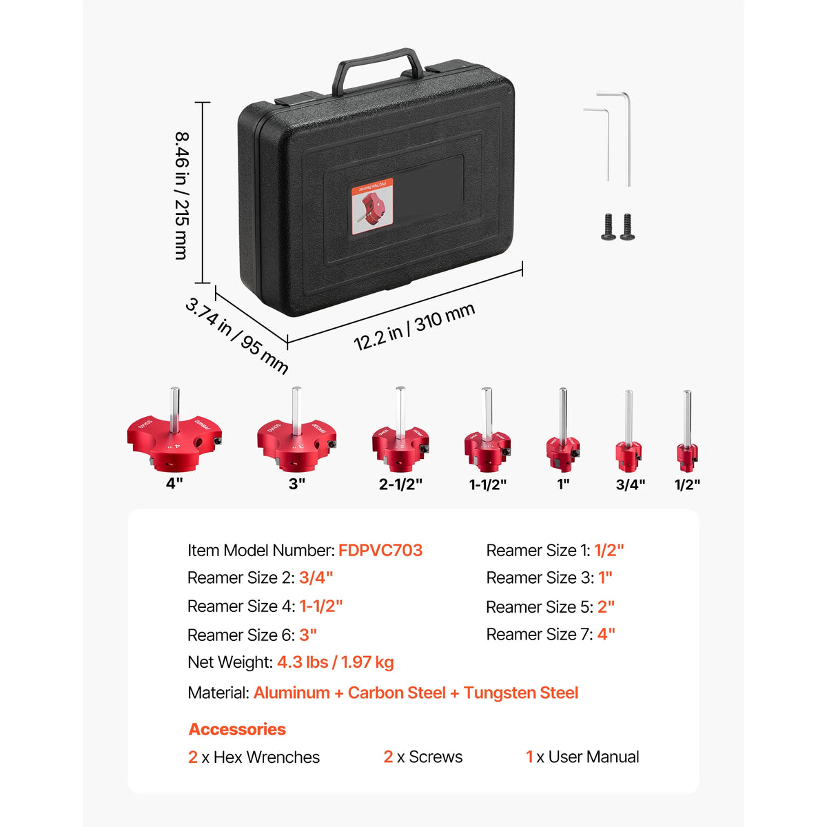 SucceBuy PVC Pipe Reamer Kit 5/7/9 PCS Fitting Socket Saver, Fits Standard 1/2" Drills Plumbing Tool Kit for PVC, ABS, CPVC Pipe